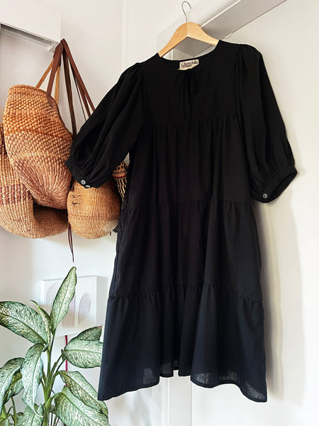 Chowchilla Vintage ARKIE Dress (Midi) • "Black Cotton Voile" • NEW LENGTH