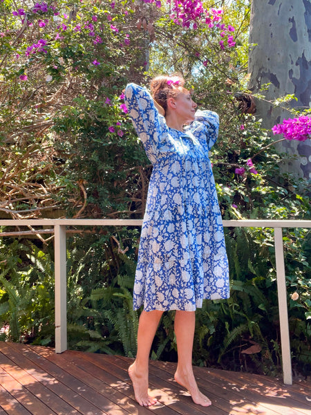 Chowchilla Vintage ARKIE Dress (Midi) • "Cobalt Vine" • NEW LENGTH