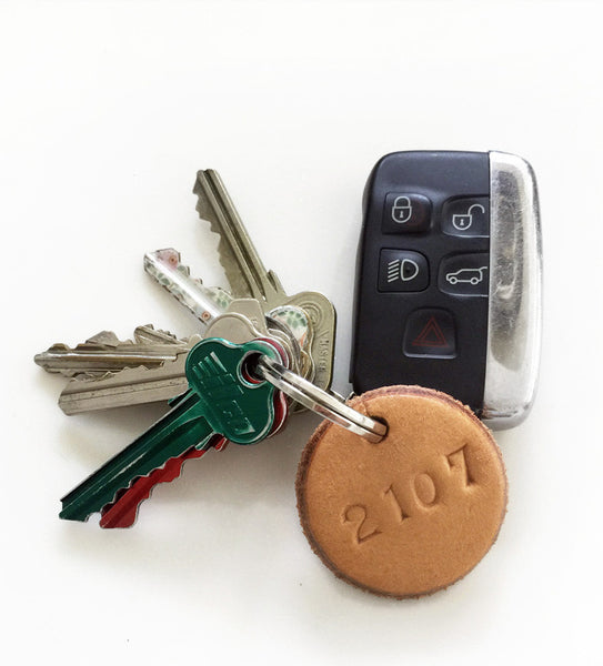 Tan Leather Postcode Key Ring (2106)