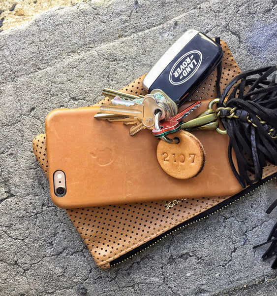 Tan Leather Postcode Key Ring (BOSS) • LAST ONE