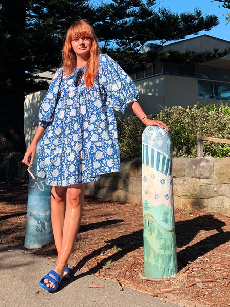 Chowchilla Vintage ARKIE Dress (Midi) • "Cobalt Vine" • NEW LENGTH