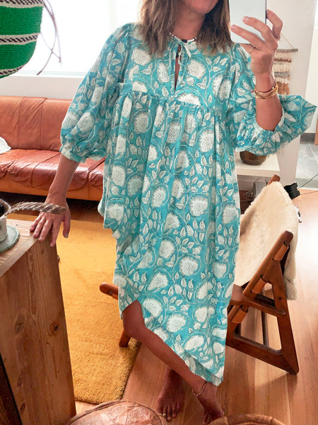 Chowchilla Vintage ARKIE Dress (Long) • "Aqua Vine"