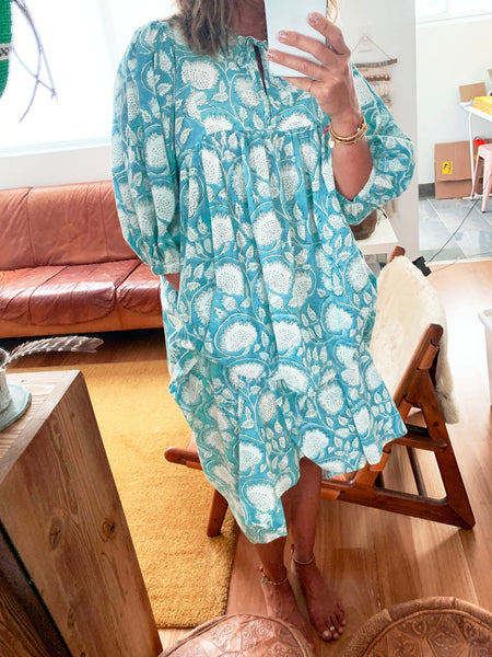 Chowchilla Vintage ARKIE Dress (Long) • "Aqua Vine"