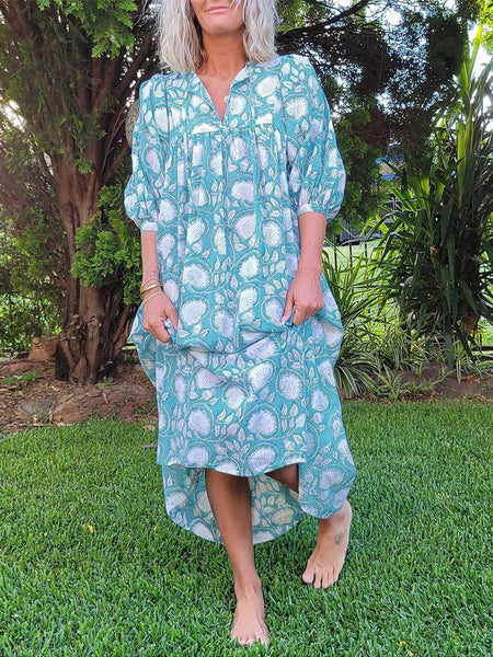 Chowchilla Vintage ARKIE Dress (Long) • "Aqua Vine"