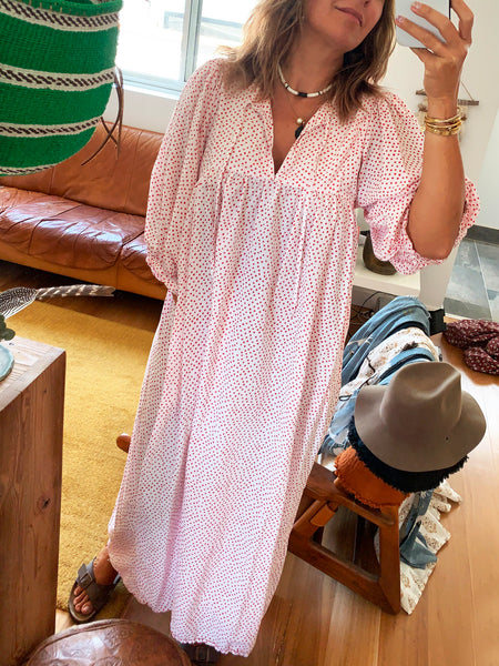 Chowchilla Vintage ARKIE Dress (Long) • "Spotty Dotty Red"