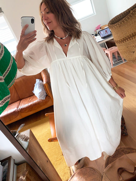 Chowchilla Vintage ARKIE Dress (Long) • "White Cotton Voile"