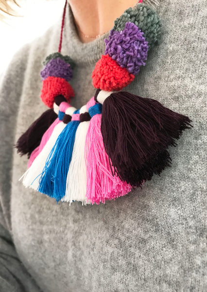 FLAMENCO Pompom Tassel Necklace (Multi)