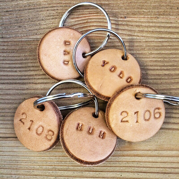 Tan Leather Postcode Key Ring (BAE) • LAST ONE