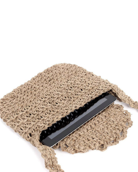 Crocheted Jute Cross Body Bag • (Natural)