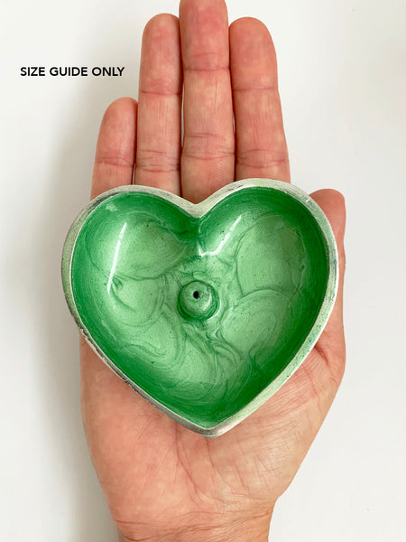 Hand Painted Enamel Heart Incense Bowl • CHARCOAL