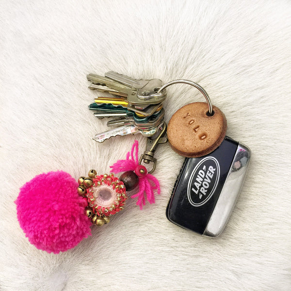 Tan Leather Postcode Key Ring (BABE)
