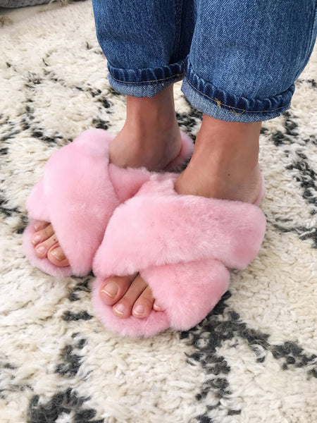 EMU Australia Shearling "Mayberry" Slides (Baby Pink)
