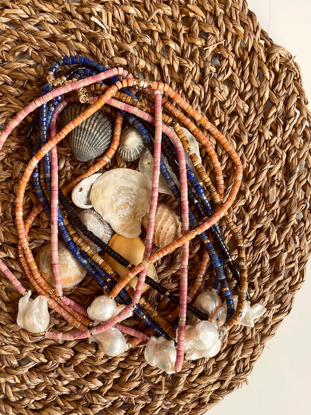 Baroque Pearl Heishi Necklace (Sesame Jasper)