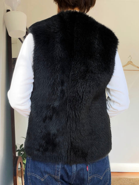 BASSIKE Black Shearling Vest • (Size 6-8)