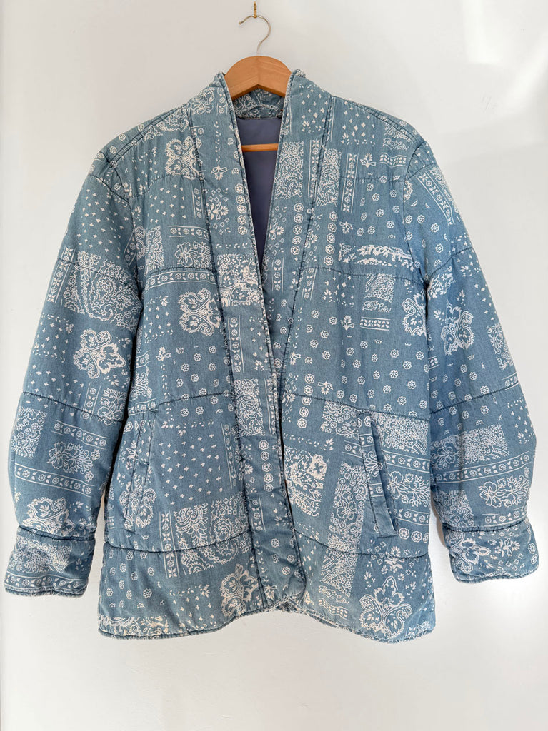Quilted Cotton Bandana Print Chambray Jacket • (Size 12)