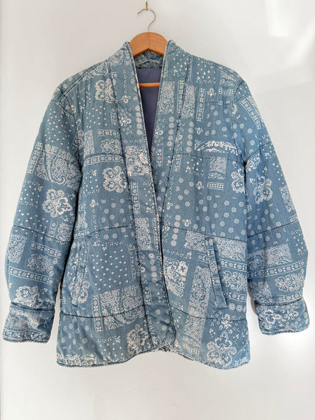 Quilted Cotton Bandana Print Chambray Jacket • (Size 12)