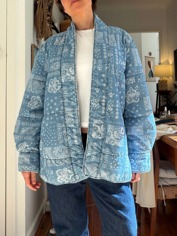 Quilted Cotton Bandana Print Chambray Jacket • (Size 12)