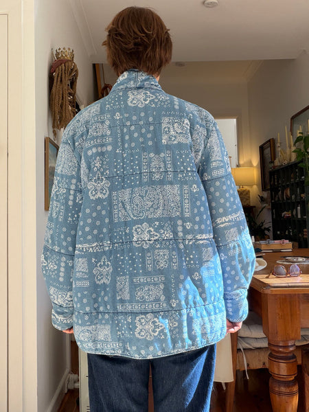 Quilted Cotton Bandana Print Chambray Jacket • (Size 12)
