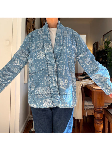 Quilted Cotton Bandana Print Chambray Jacket • (Size 12)
