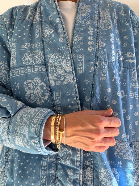 Quilted Cotton Bandana Print Chambray Jacket • (Size 12)