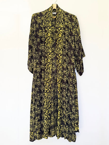 Black & Yellow Floor Length Batik Duster/Kimono Coat • (Free Size)