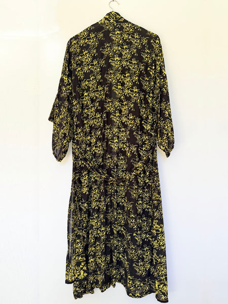 Black & Yellow Floor Length Batik Duster/Kimono Coat • (Free Size)