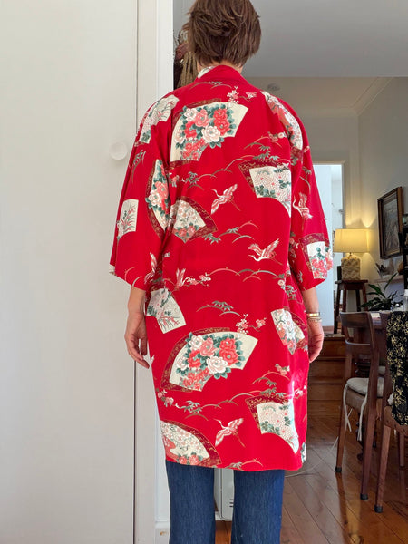 Vintage Red Japanese Cotton Kimono • (Size S/M)
