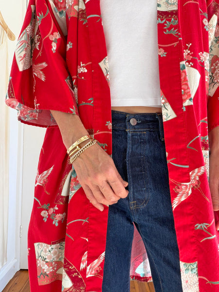Vintage Red Japanese Cotton Kimono • (Size S/M)