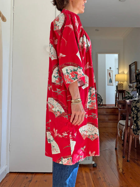 Vintage Red Japanese Cotton Kimono • (Size S/M)