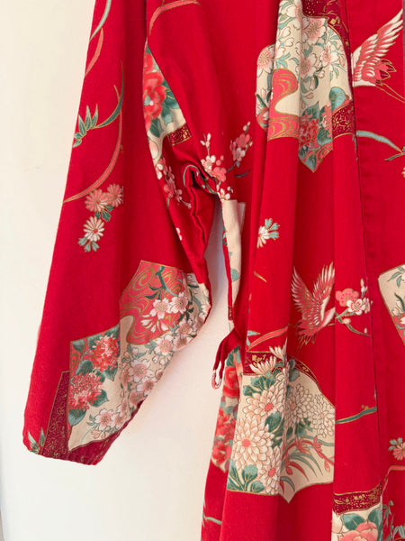 Vintage Red Japanese Cotton Kimono • (Size S/M)