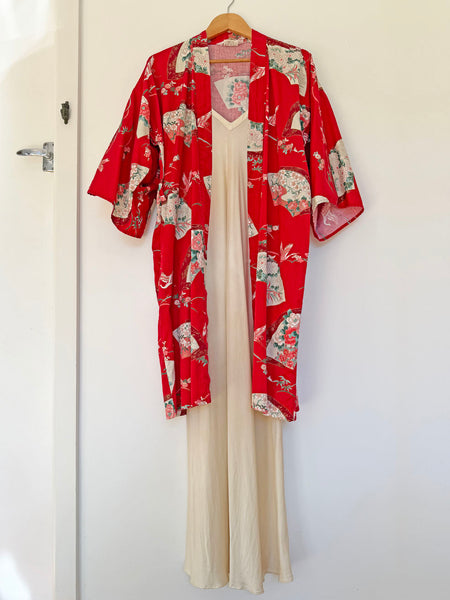 Vintage Red Japanese Cotton Kimono • (Size S/M)