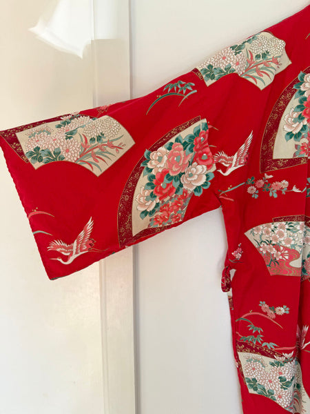 Vintage Red Japanese Cotton Kimono • (Size S/M)