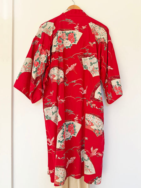 Vintage Red Japanese Cotton Kimono • (Size S/M)