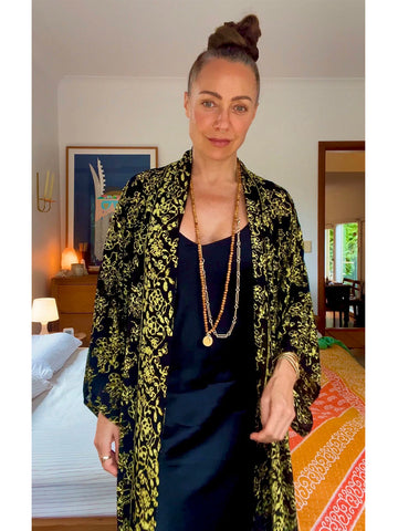 Black & Yellow Floor Length Batik Duster/Kimono Coat • (Free Size)