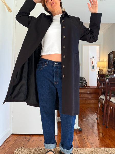 Classic Black Cotton Trench Coat • (Size 18)