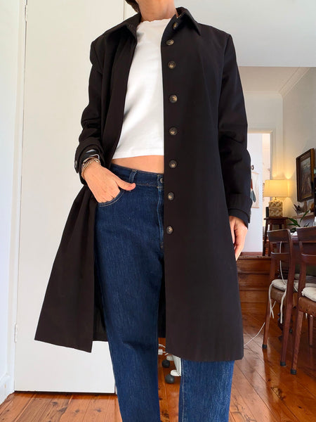 Classic Black Cotton Trench Coat • (Size 18)