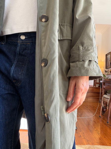Khaki Hooded Lightweight Trench Coat • (Size 14-16)
