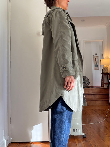 Khaki Hooded Lightweight Trench Coat • (Size 14-16)