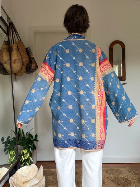 Reversible Indian Cotton Kantha Coat • Free Size