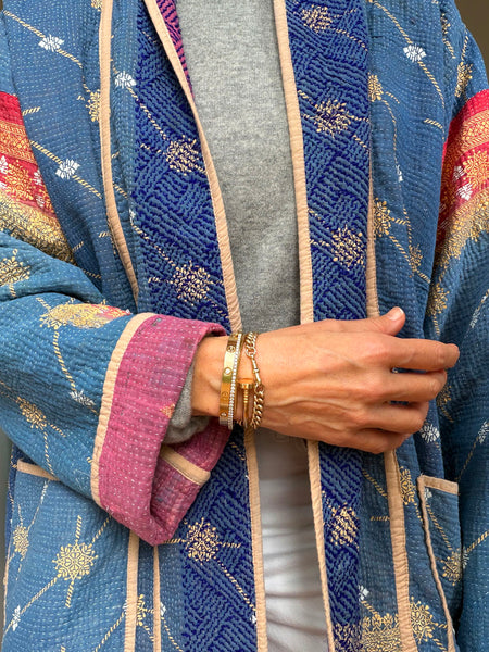 Reversible Indian Cotton Kantha Coat • Free Size