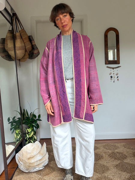 Reversible Indian Cotton Kantha Coat • Free Size