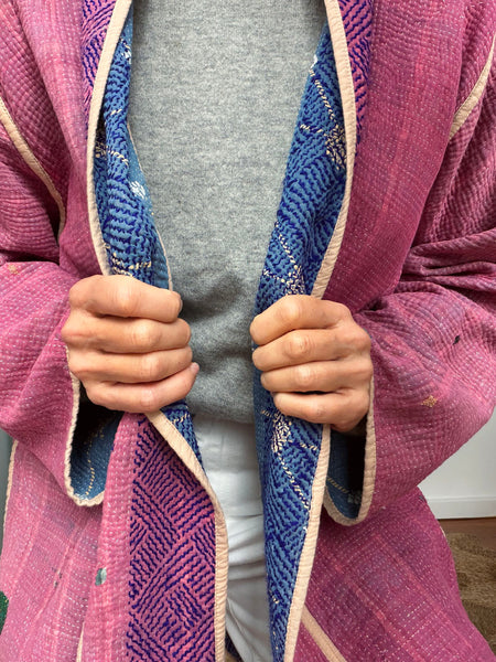 Reversible Indian Cotton Kantha Coat • Free Size