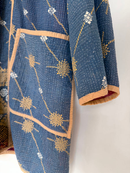 Reversible Indian Cotton Kantha Coat • Free Size