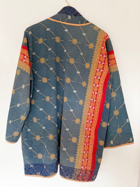 Reversible Indian Cotton Kantha Coat • Free Size