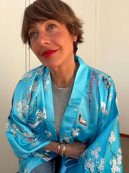 Pre-Loved Silky Turquoise Kimono • Free Size