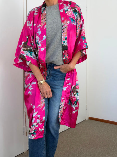 Pre-Loved Silky Fuchsia Kimono • Free Size