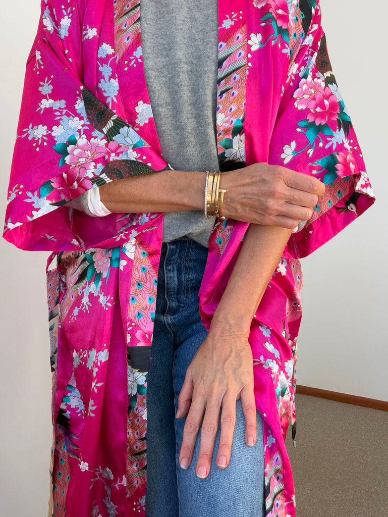 Pre-Loved Silky Fuchsia Kimono • Free Size