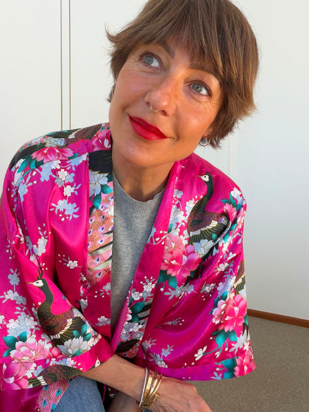 Pre-Loved Silky Fuchsia Kimono • Free Size
