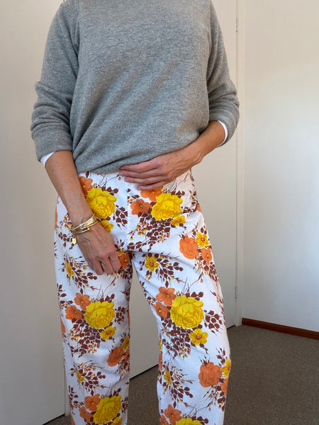 ESSIE PALM BEACH White Floral Linen Pants • Size 10