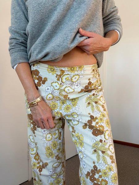 ESSIE PALM BEACH Yellow/Brown Floral Linen Pants • Size 10